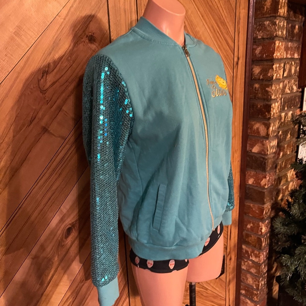 Disney Wish Juniors XL Sequined Sleeve Blue Zipper Jacket - Picture 4 of 8